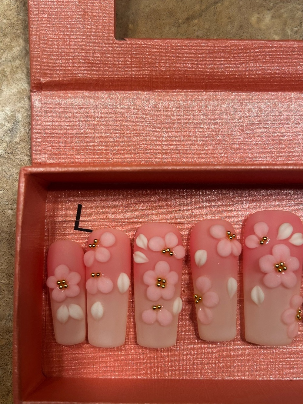 Pink 3D Floral Press-On Nail Set size large